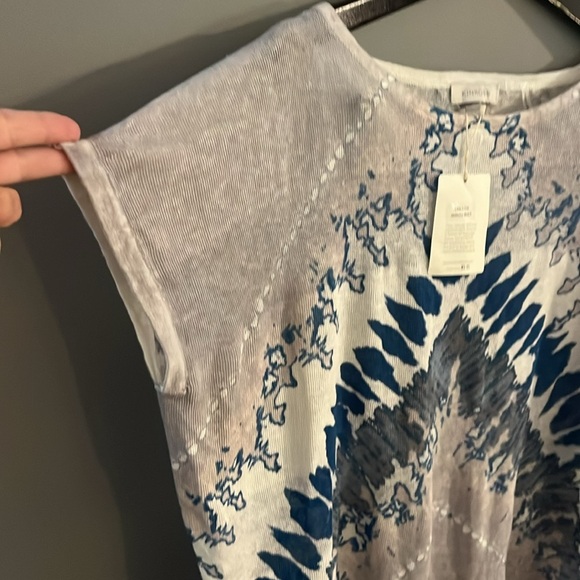 KINROSS Linen Lagenlook Blue Seagull Multi Abstract Waterfall Pullover XL/TG TOP - Picture 7 of 10